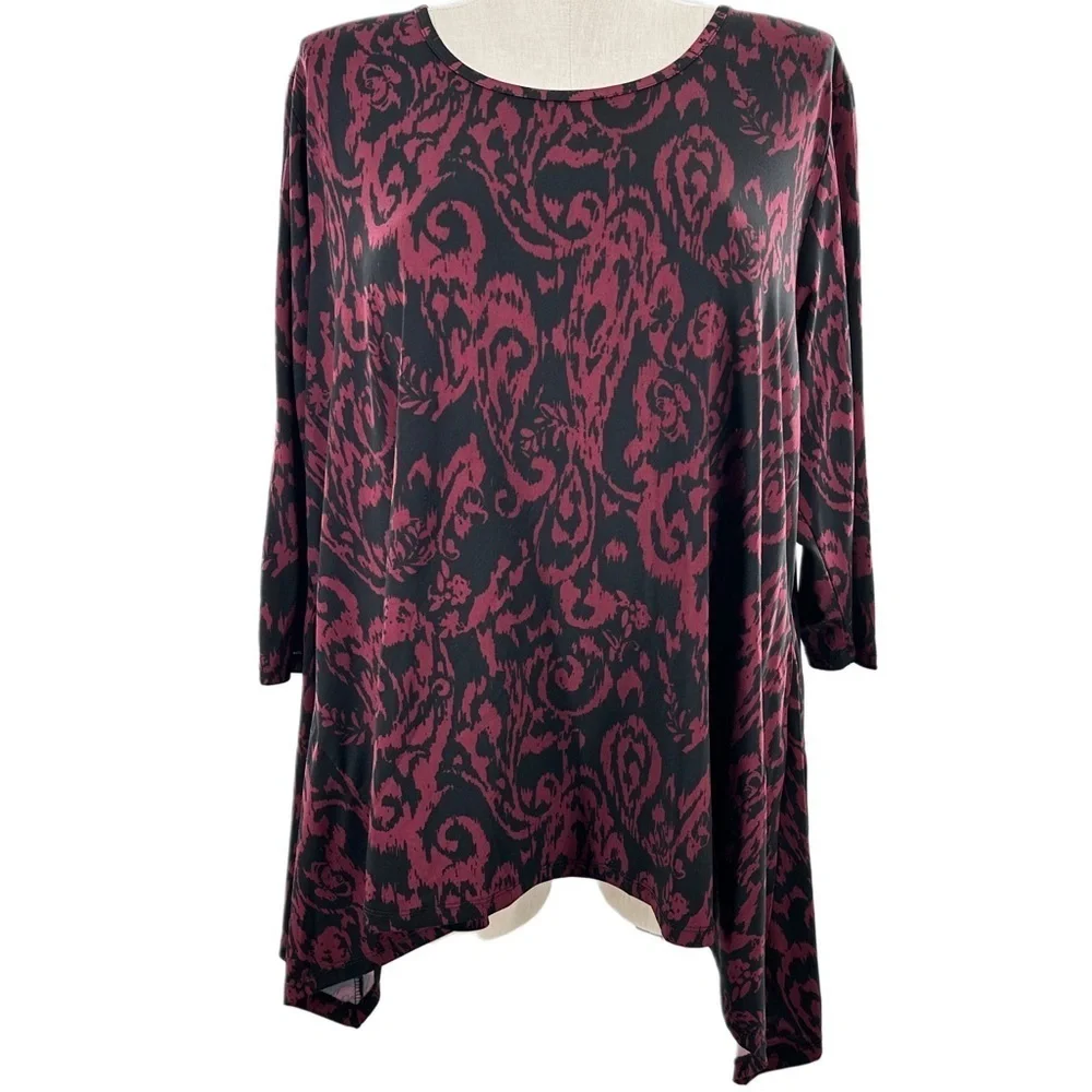 Faded Glory top size 3X 22-24W purple black Paisley asymmetrical hem career